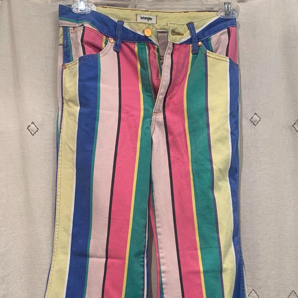Wrangler Laser Striped Wanderer 622 High Rise Flare Jeans Rainbow Pop
